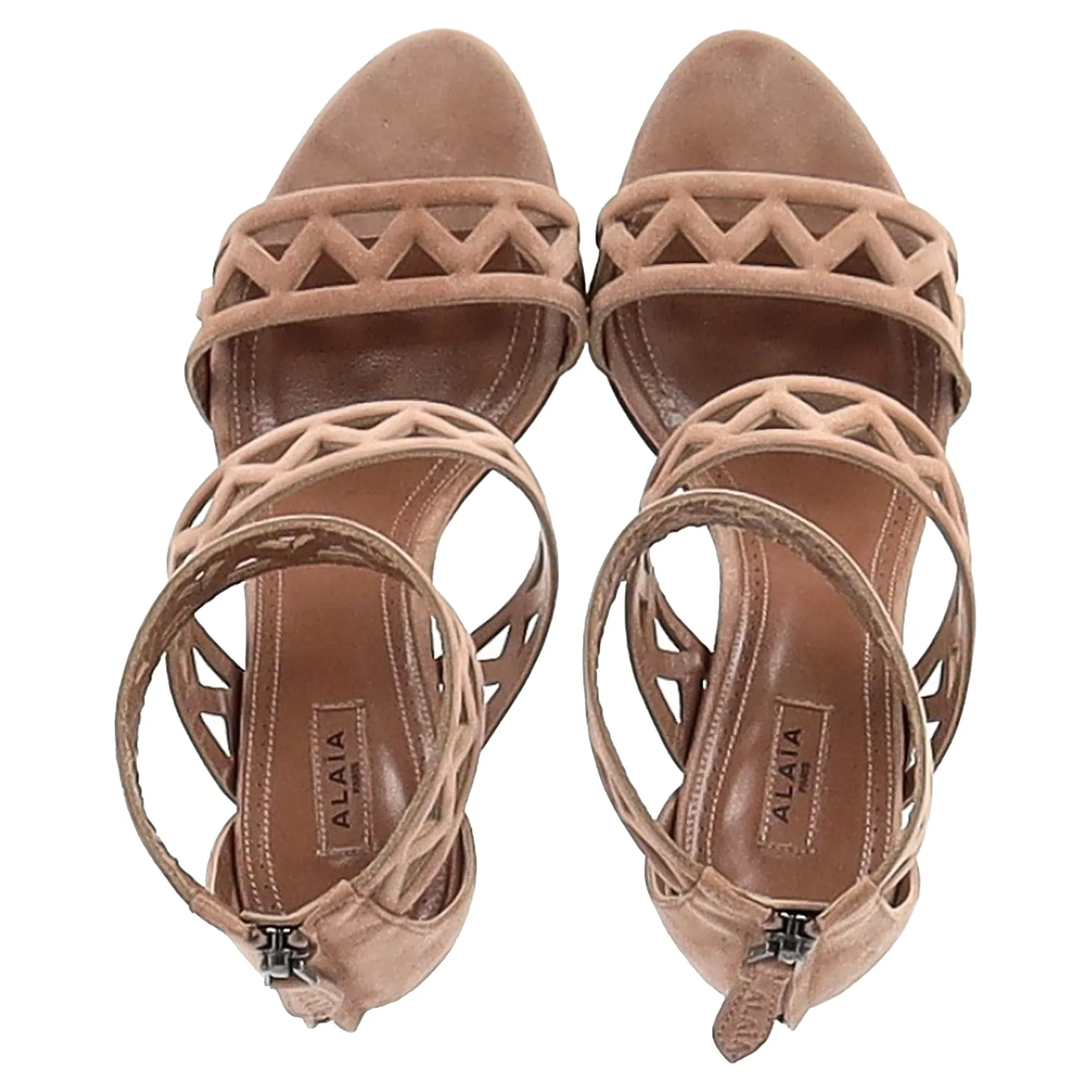 Alaïa 90 Laser-Cut Sandals in Nude Suede