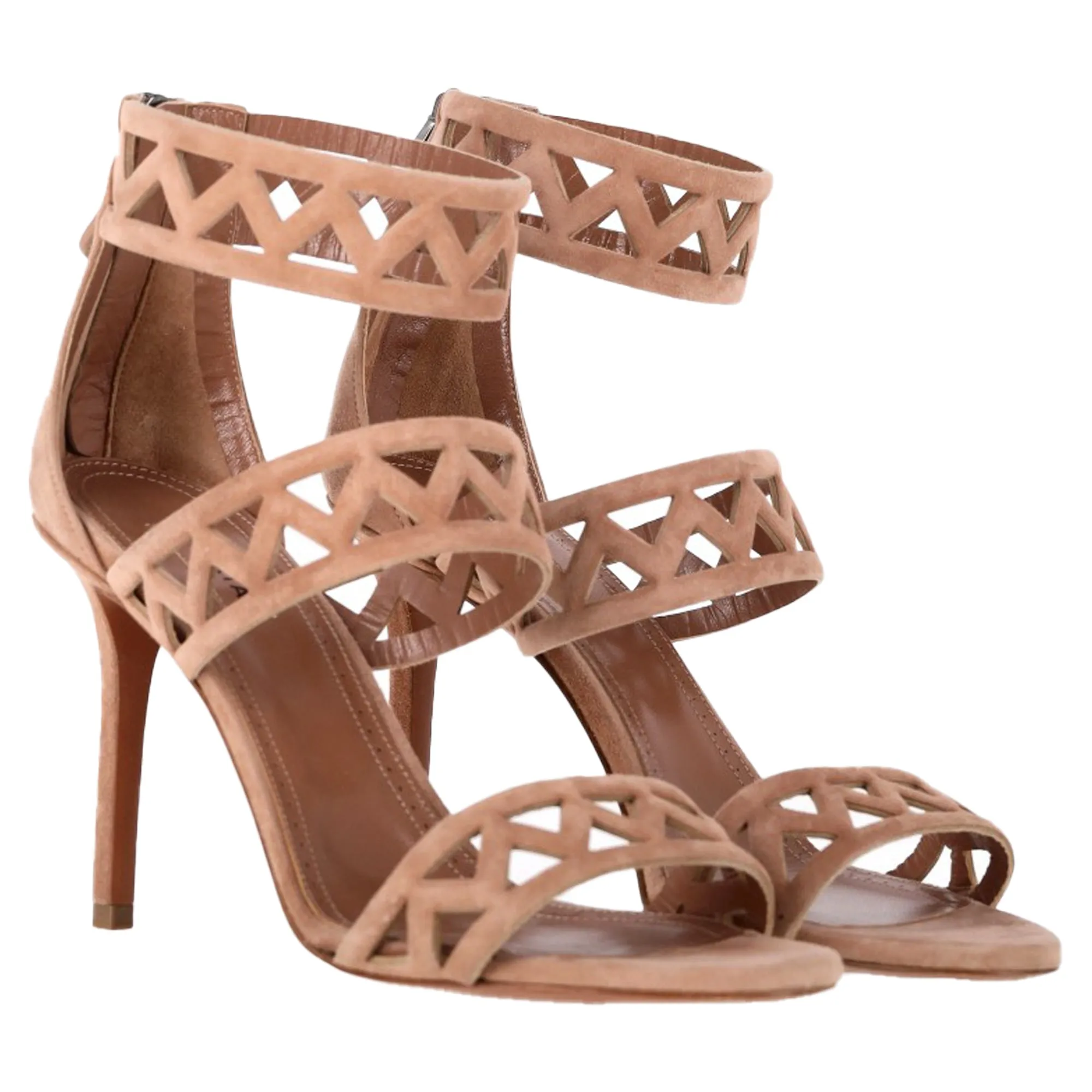 Alaïa 90 Laser-Cut Sandals in Nude Suede