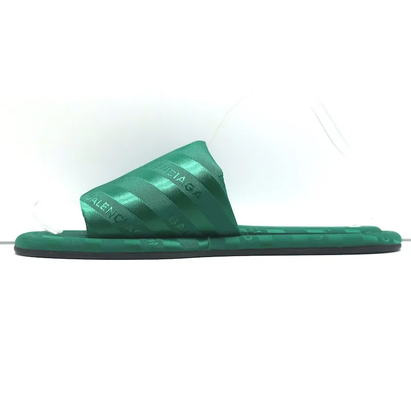 Balenciaga Hotel Slides Green Logo Jacquard Size 38 Flat Sandals