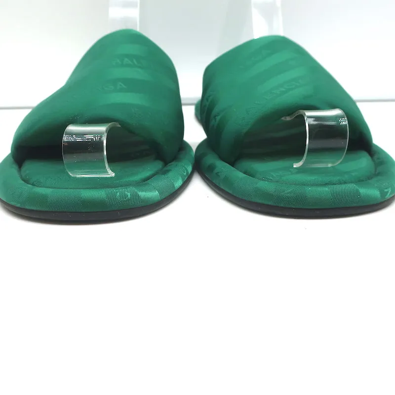 Balenciaga Hotel Slides Green Logo Jacquard Size 38 Flat Sandals