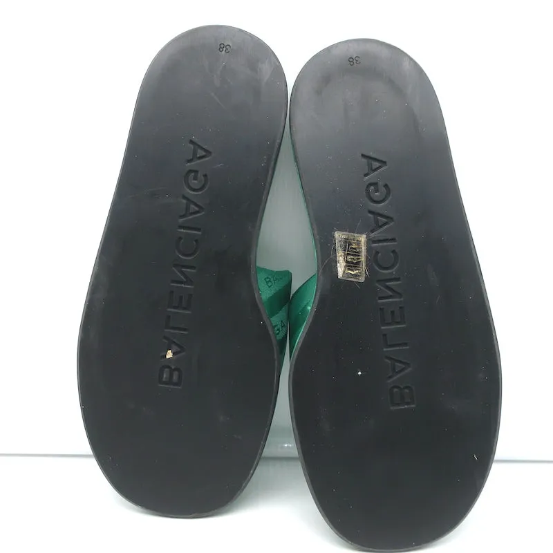 Balenciaga Hotel Slides Green Logo Jacquard Size 38 Flat Sandals