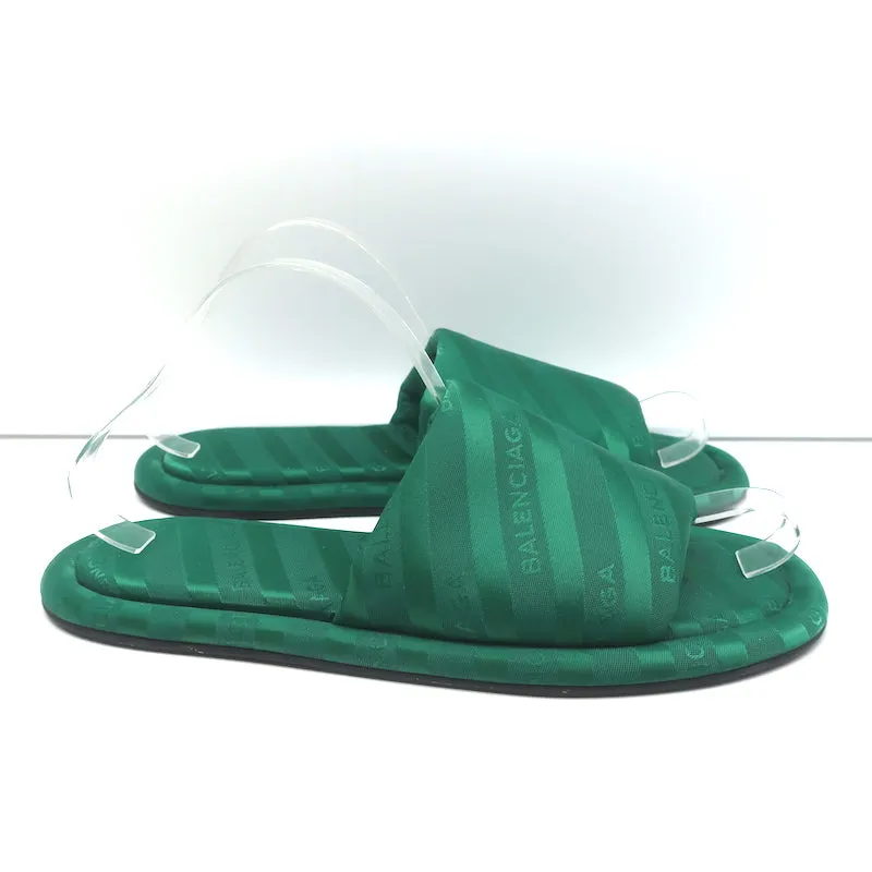 Balenciaga Hotel Slides Green Logo Jacquard Size 38 Flat Sandals