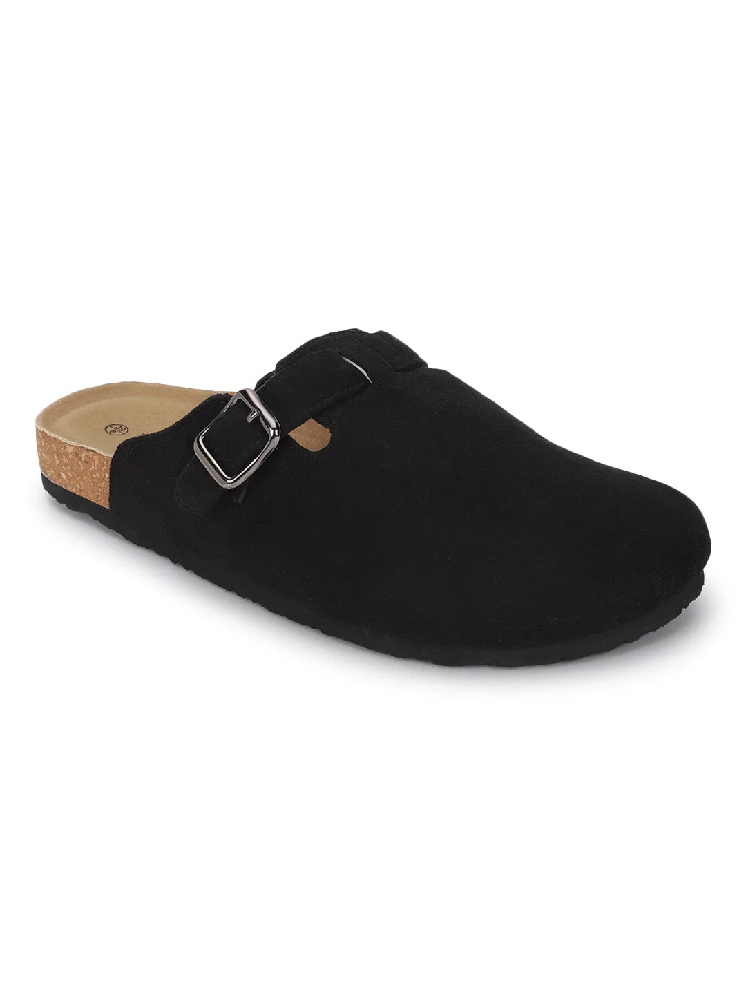Black Suede Cork-Latex Soft Footbed Flats (TC-100506-BLK)