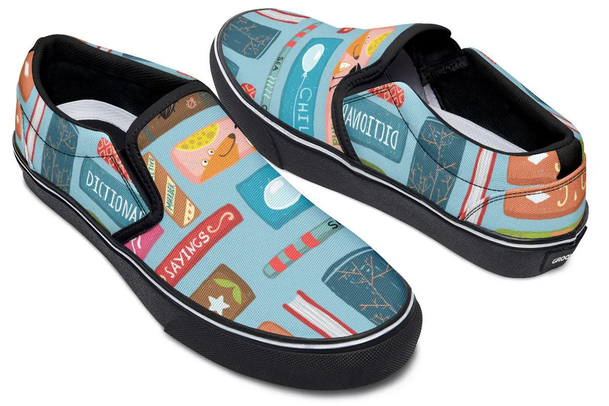 Book Title Slip-On Shoes