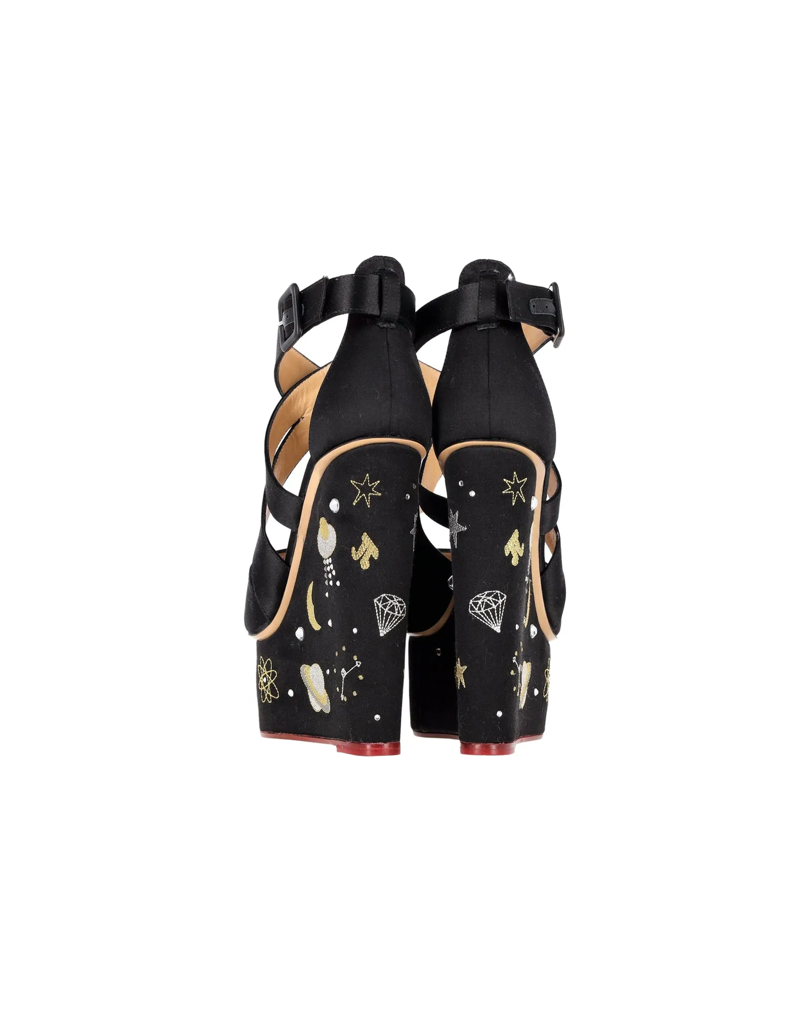 Charlotte Olympia Space Age Wedge Sandals in Black Satin