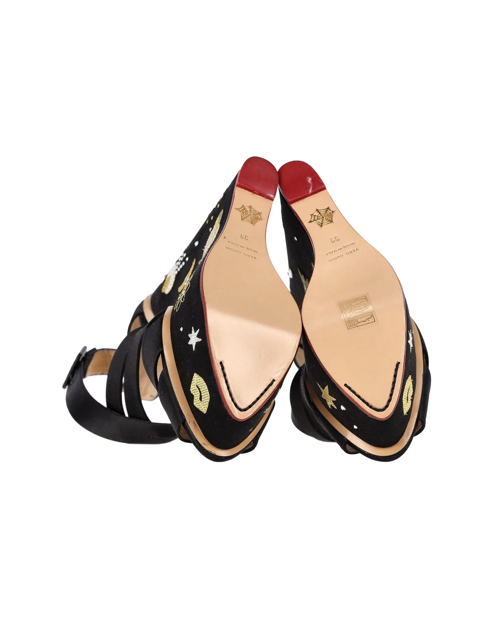 Charlotte Olympia Space Age Wedge Sandals in Black Satin