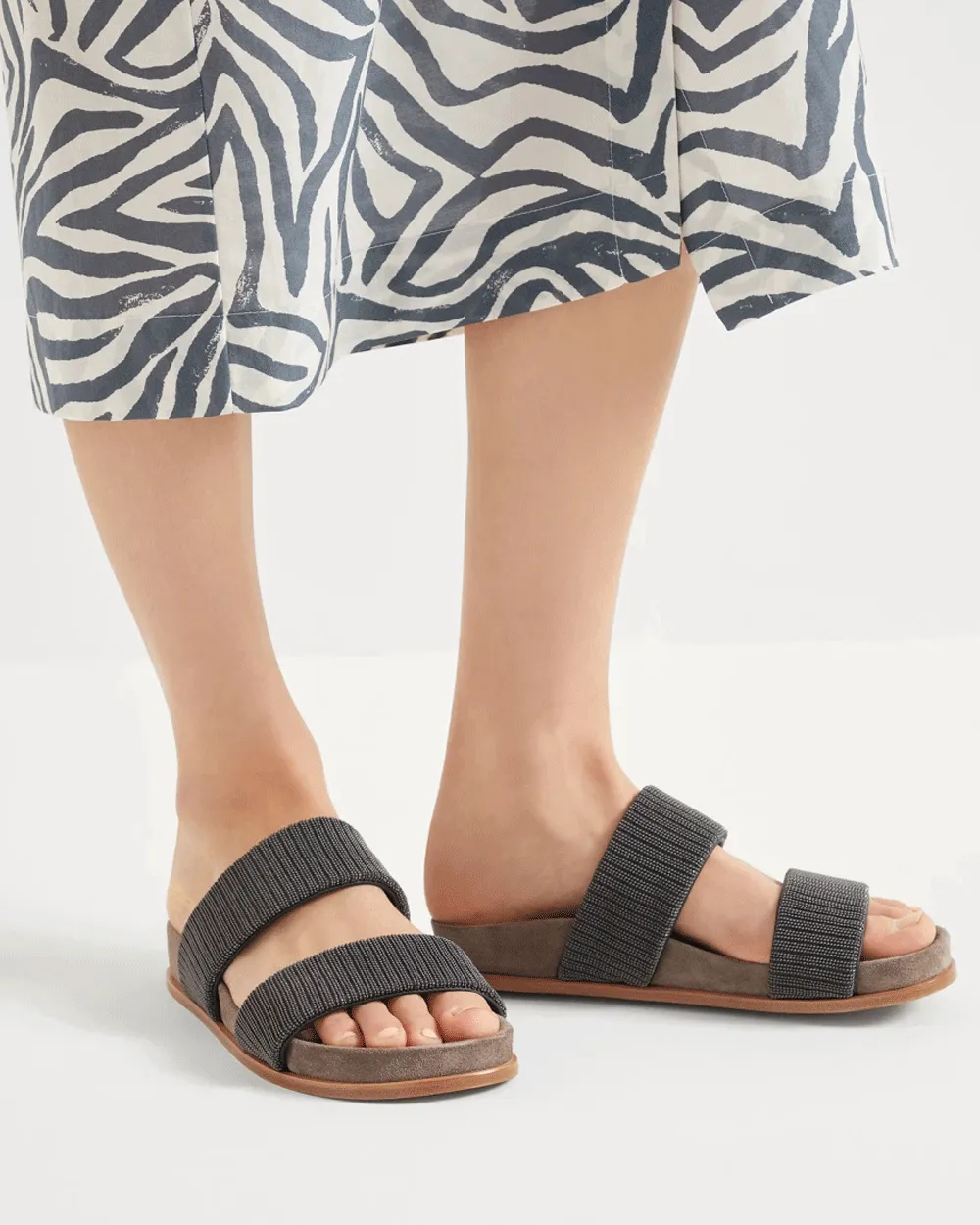 Double Monili Strap Slides in Anthracite