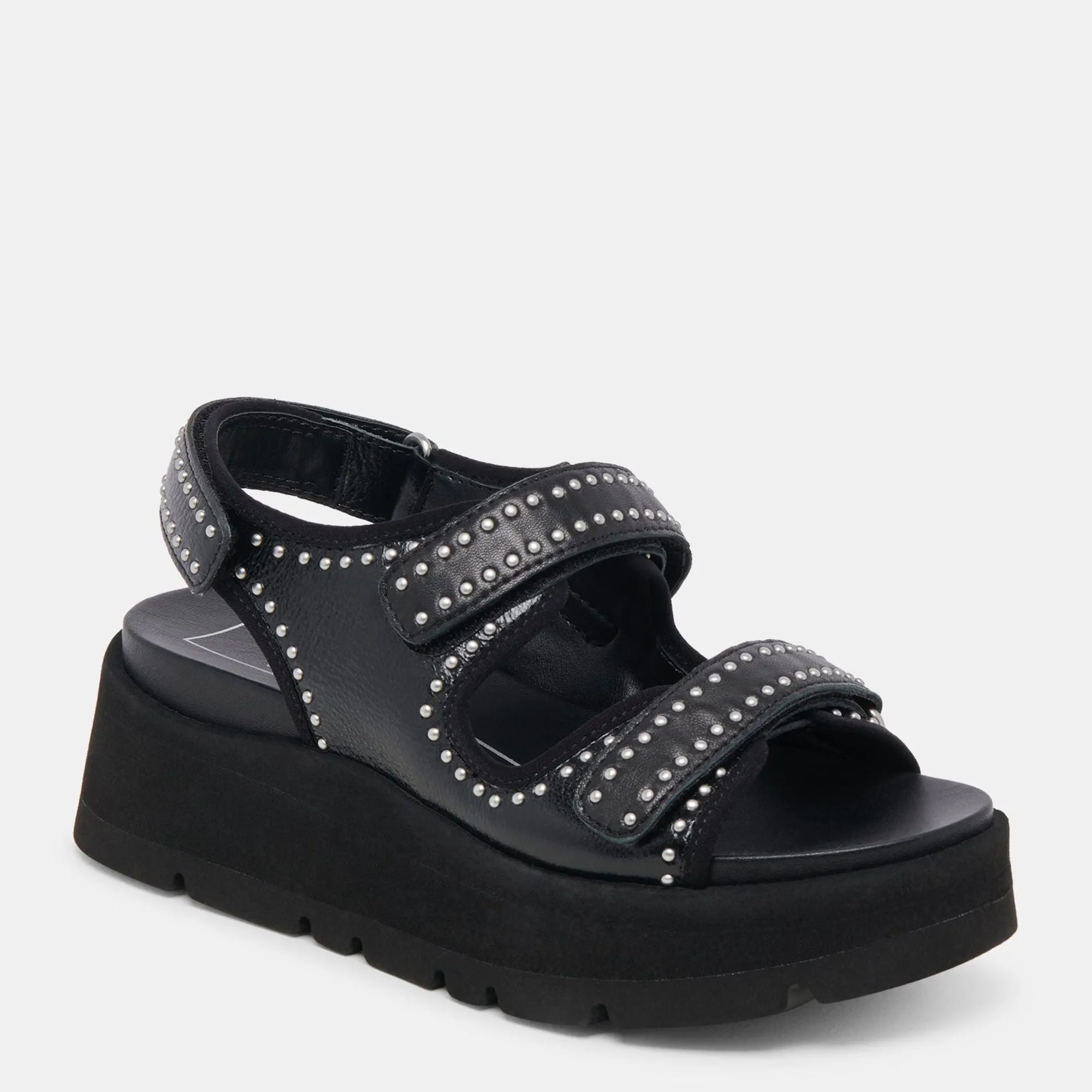Dubai Stud Sandals Midnight Crinkle Patent