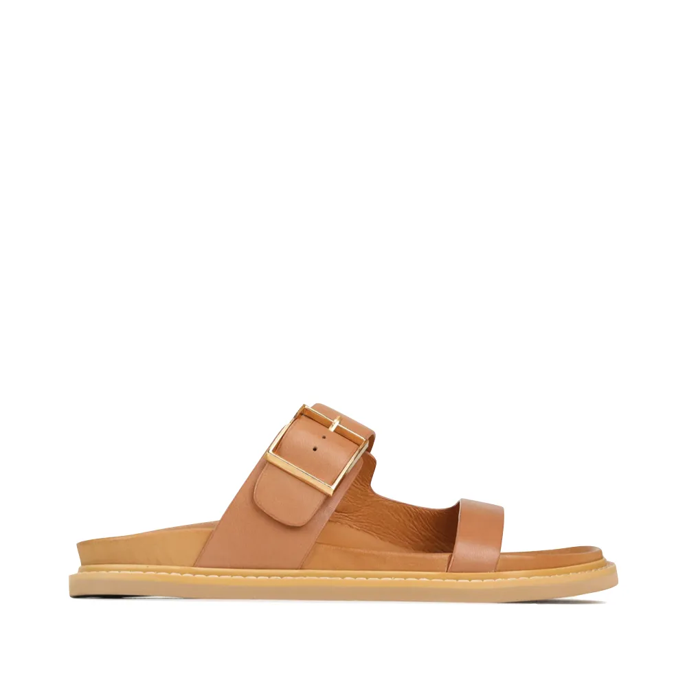 EOS Women's Dedra Leather Slide Sandal in Brandy