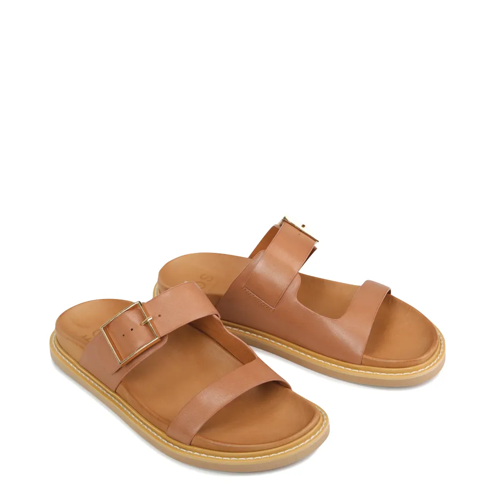 EOS Women's Dedra Leather Slide Sandal in Brandy