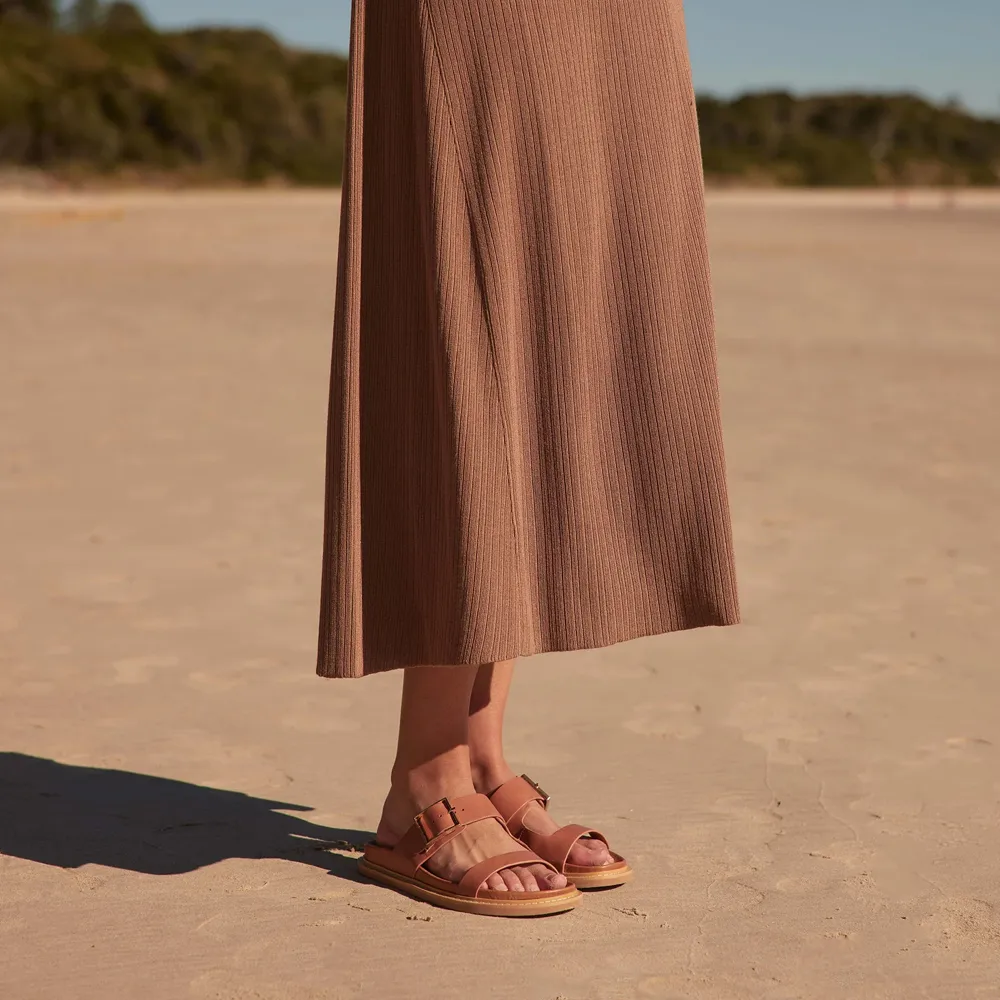 EOS Women's Dedra Leather Slide Sandal in Brandy