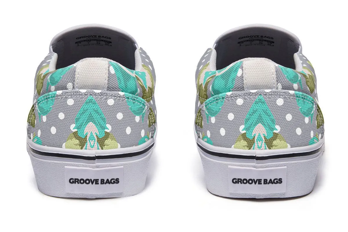 Floral Boston Terrier Turquoise Slip-On Shoes