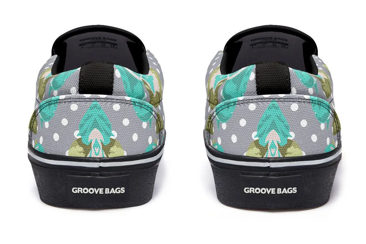 Floral Boston Terrier Turquoise Slip-On Shoes