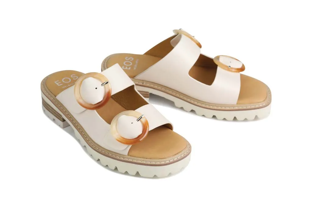 GILA LEATHER BLOCK HEEL SLIDE SANDALS