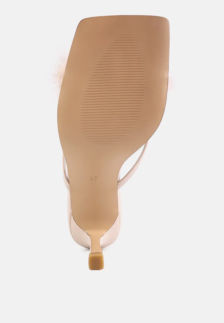 honeybear feather detail slip-on sandals