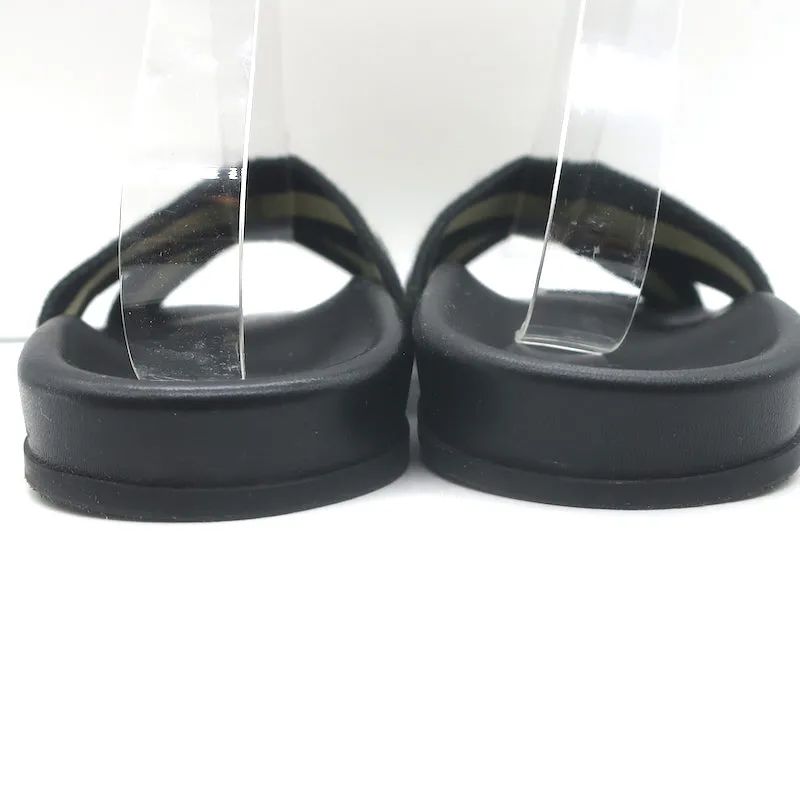 Jenni Kayne Striped Canvas Crossover Sandals Black/Cream Size 40 Flat Slides