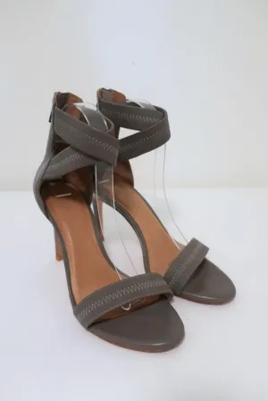 Joie Sandals Elaine Gray Crisscross Elastic & Leather Size 38.5 Open Toe Heel