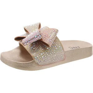 Peymin 76 Womens Rhinestone Flat Pool Slides