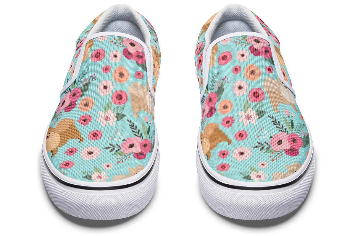 Pomeranian Flower Slip-On Shoes