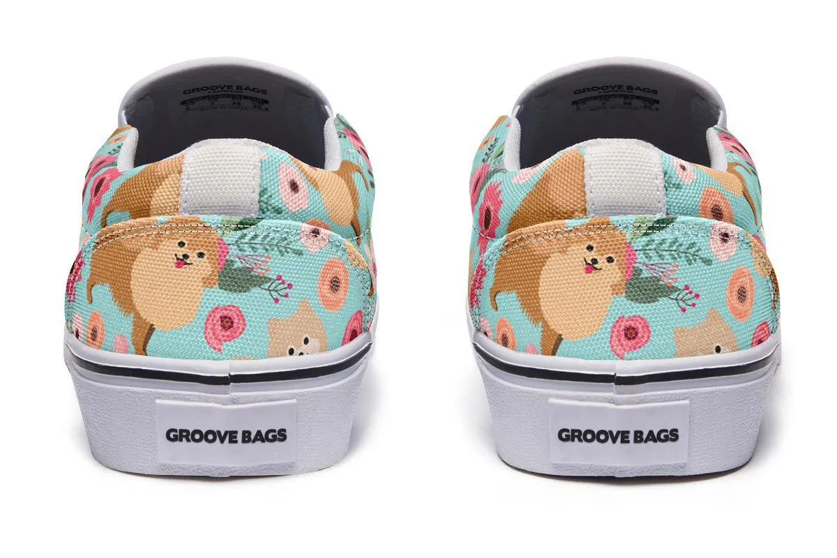 Pomeranian Flower Slip-On Shoes
