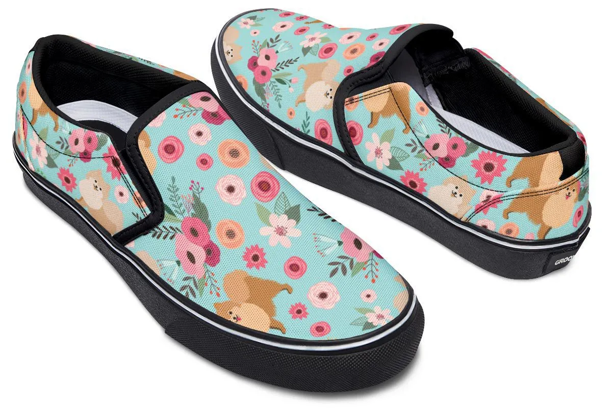 Pomeranian Flower Slip-On Shoes