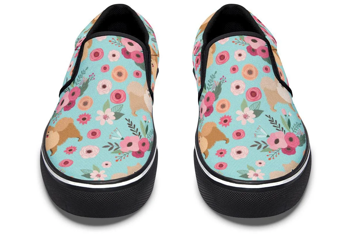 Pomeranian Flower Slip-On Shoes