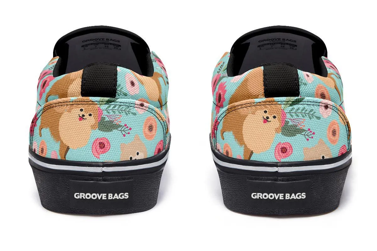 Pomeranian Flower Slip-On Shoes