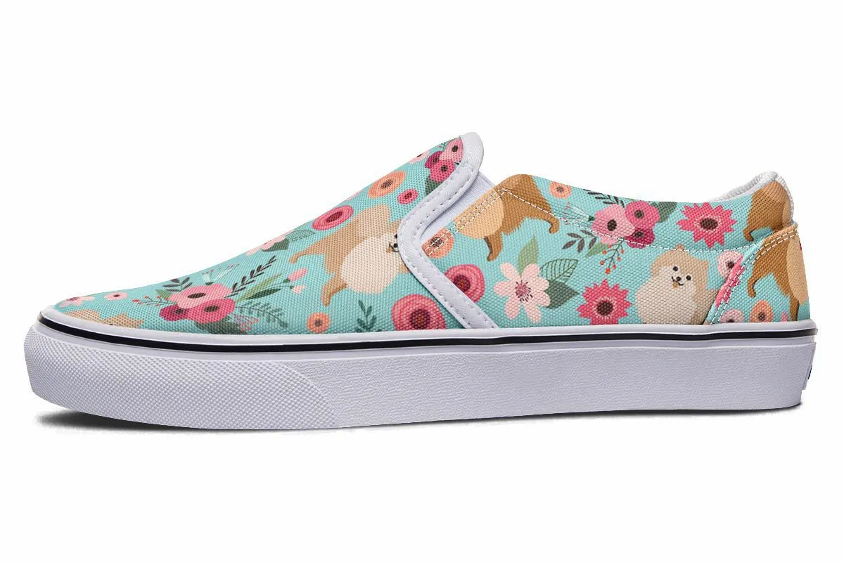 Pomeranian Flower Slip-On Shoes
