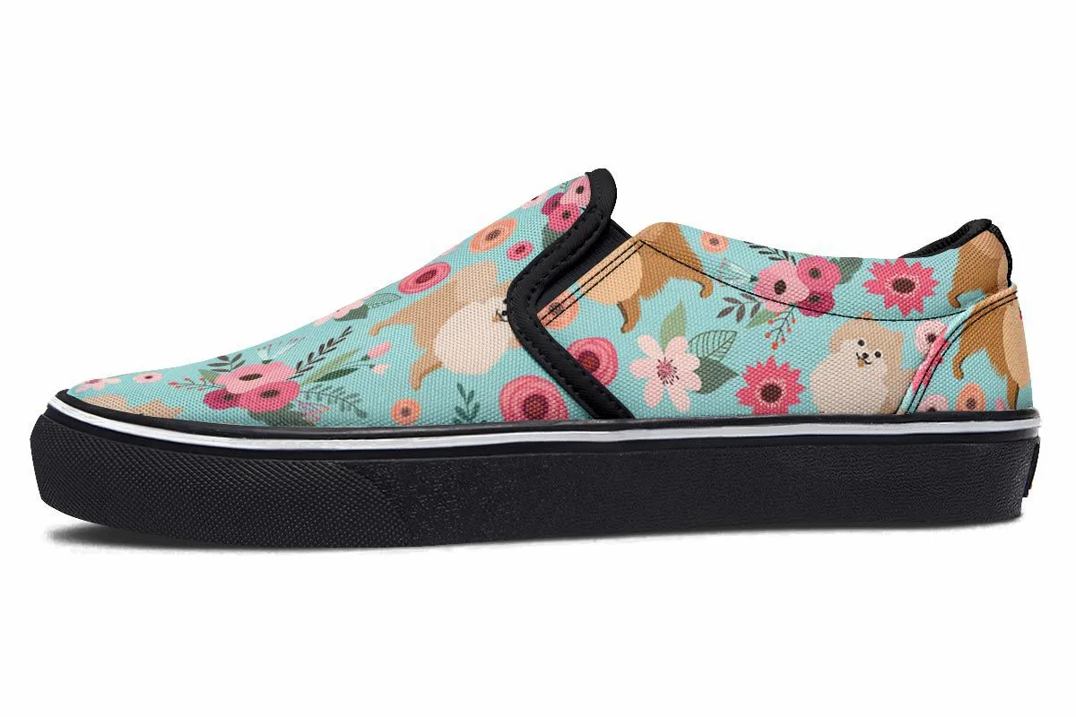 Pomeranian Flower Slip-On Shoes