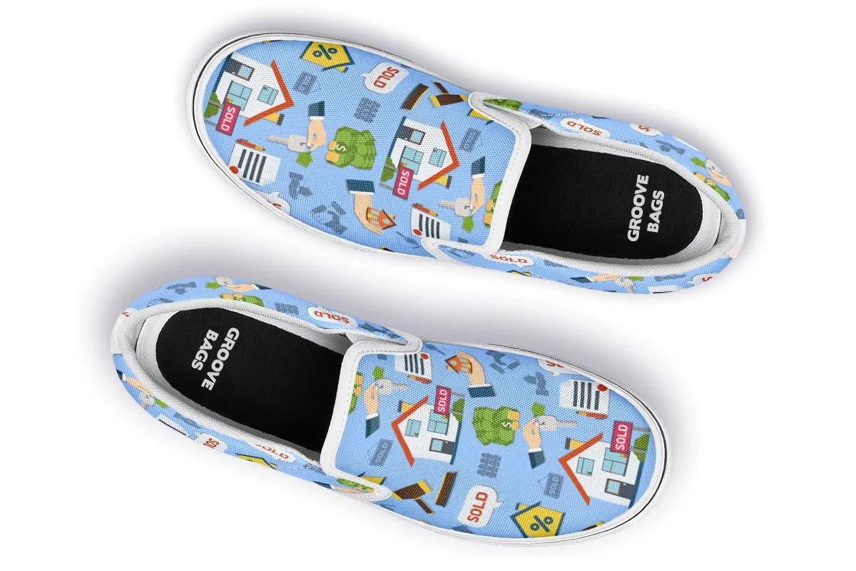 Real Estate Pattern Blue Slip-On Shoes
