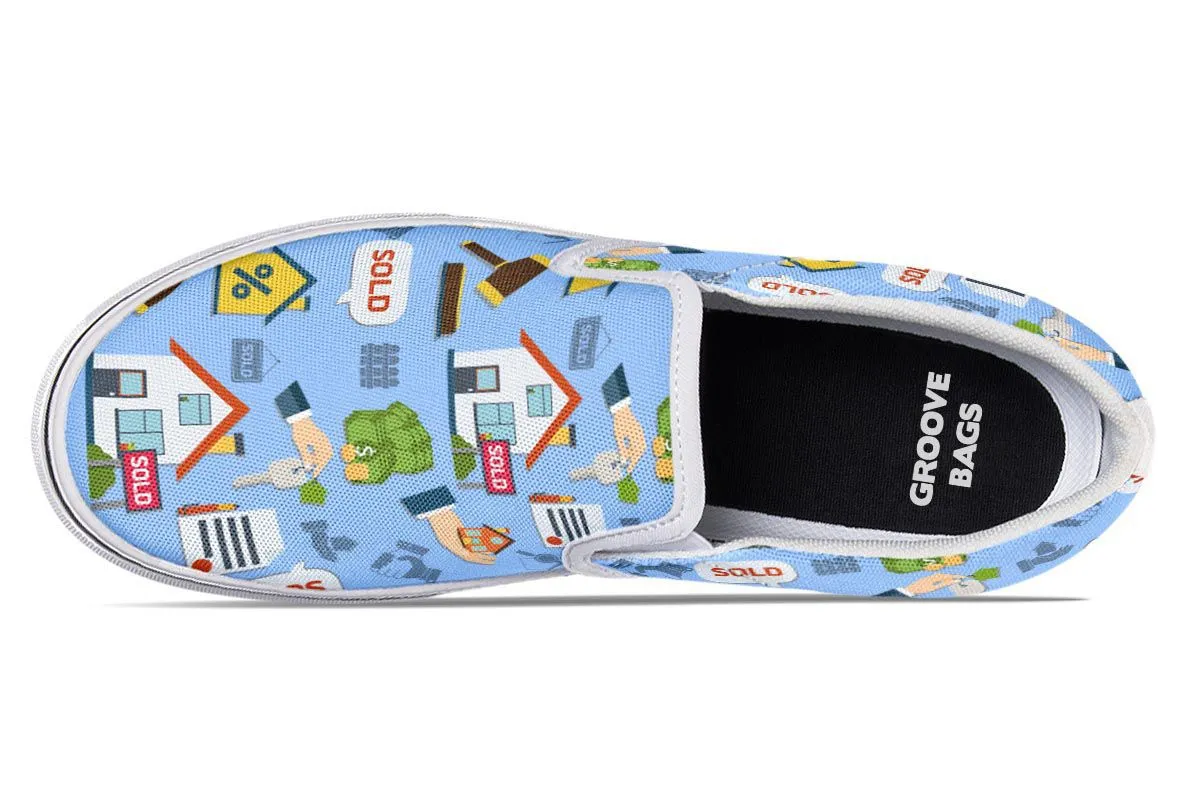 Real Estate Pattern Blue Slip-On Shoes