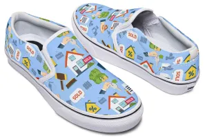Real Estate Pattern Blue Slip-On Shoes