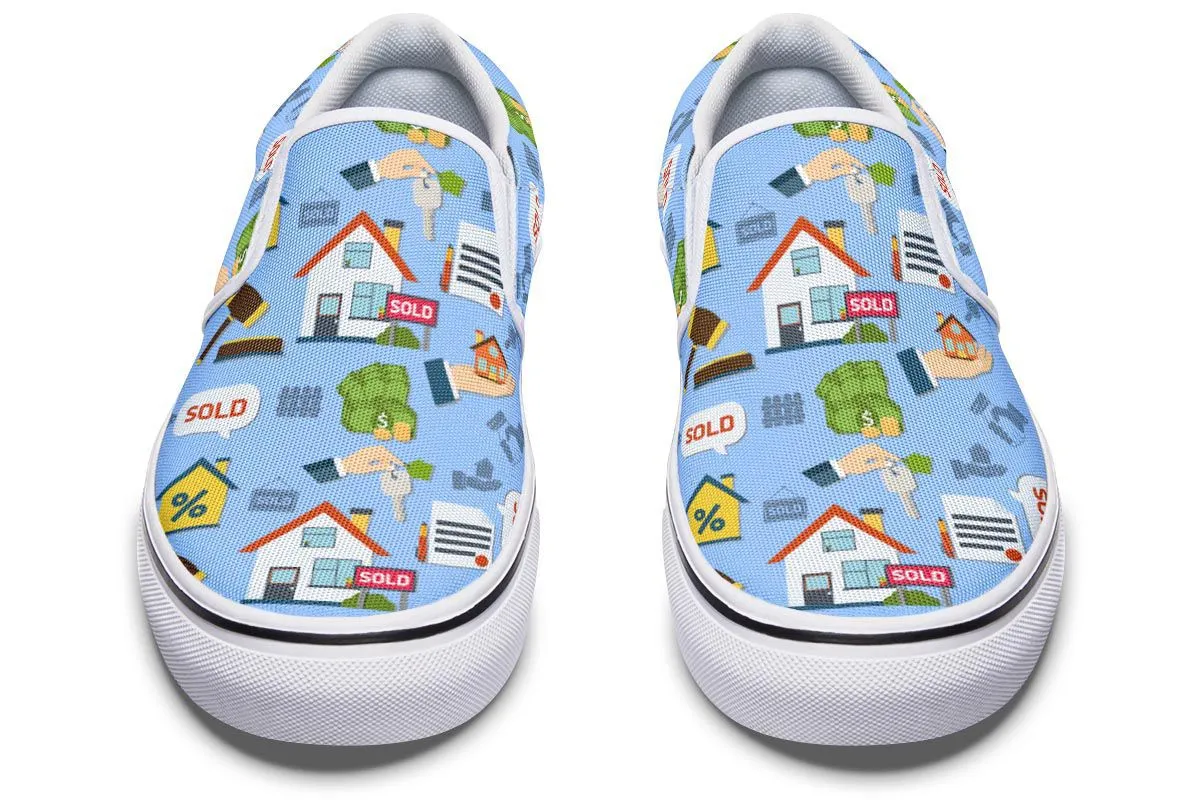 Real Estate Pattern Blue Slip-On Shoes