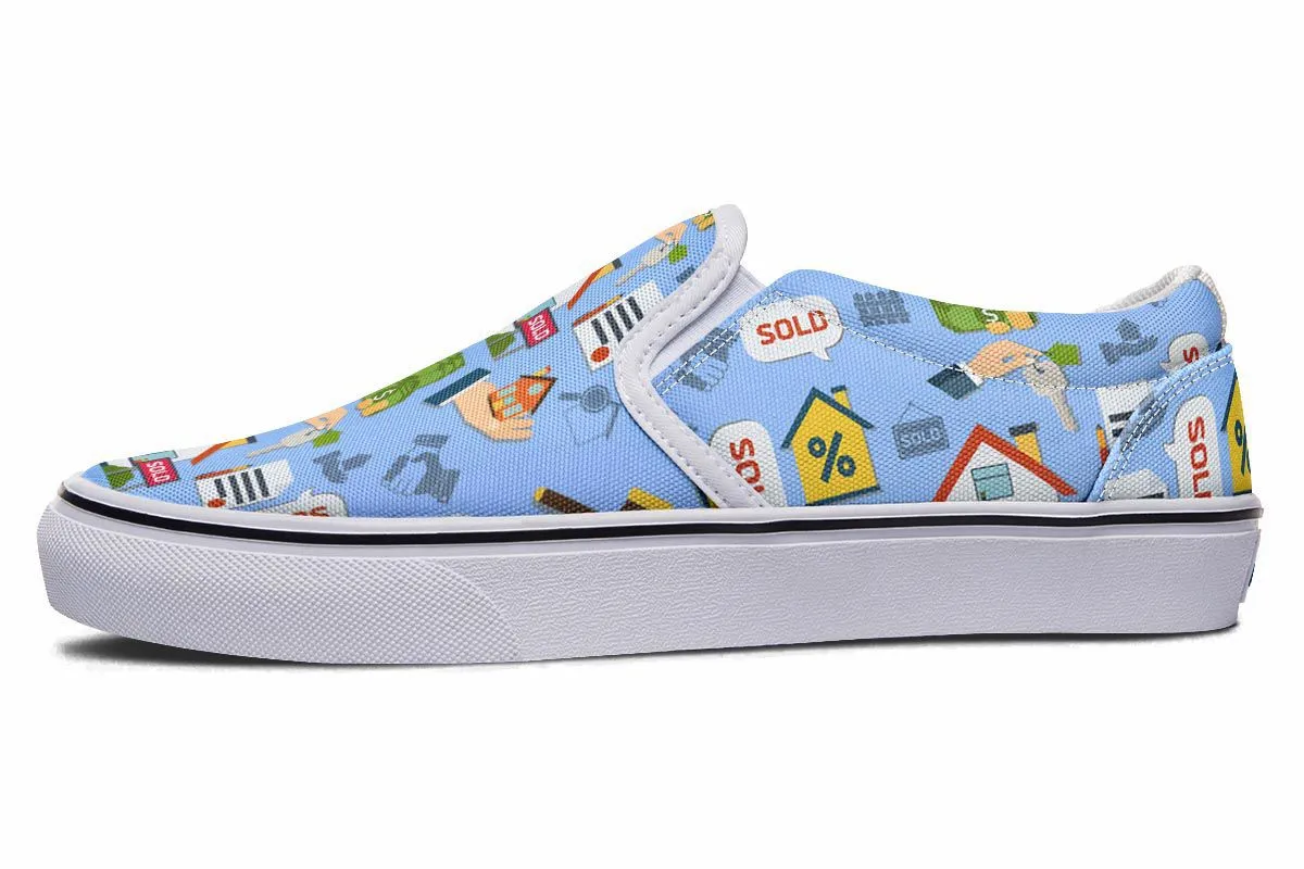 Real Estate Pattern Blue Slip-On Shoes