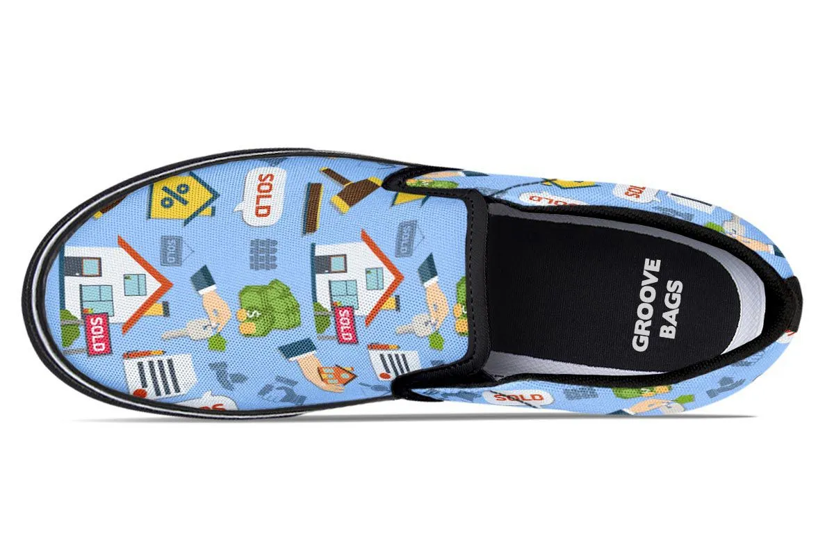 Real Estate Pattern Blue Slip-On Shoes