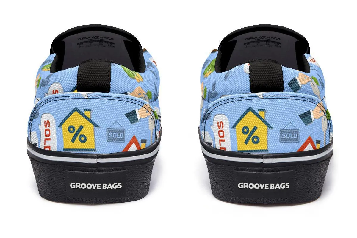 Real Estate Pattern Blue Slip-On Shoes
