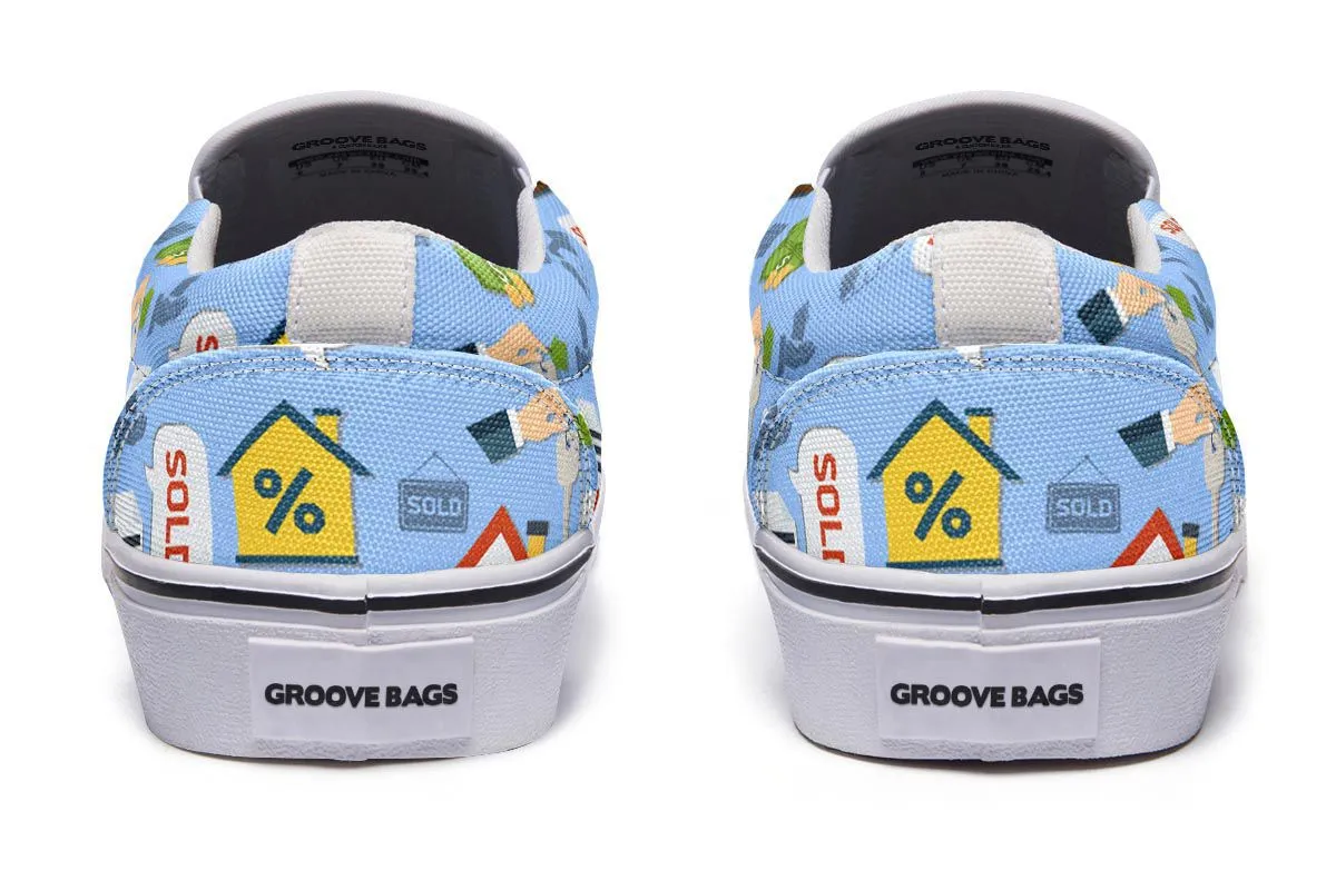 Real Estate Pattern Blue Slip-On Shoes