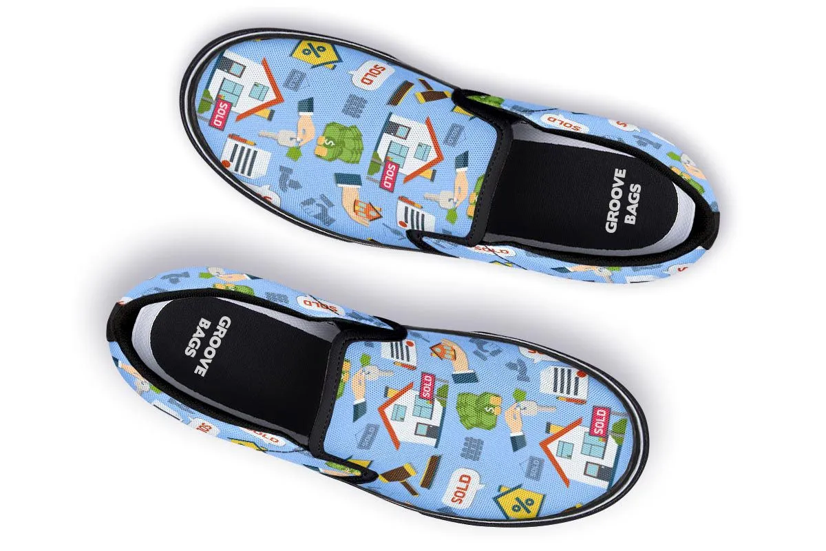 Real Estate Pattern Blue Slip-On Shoes