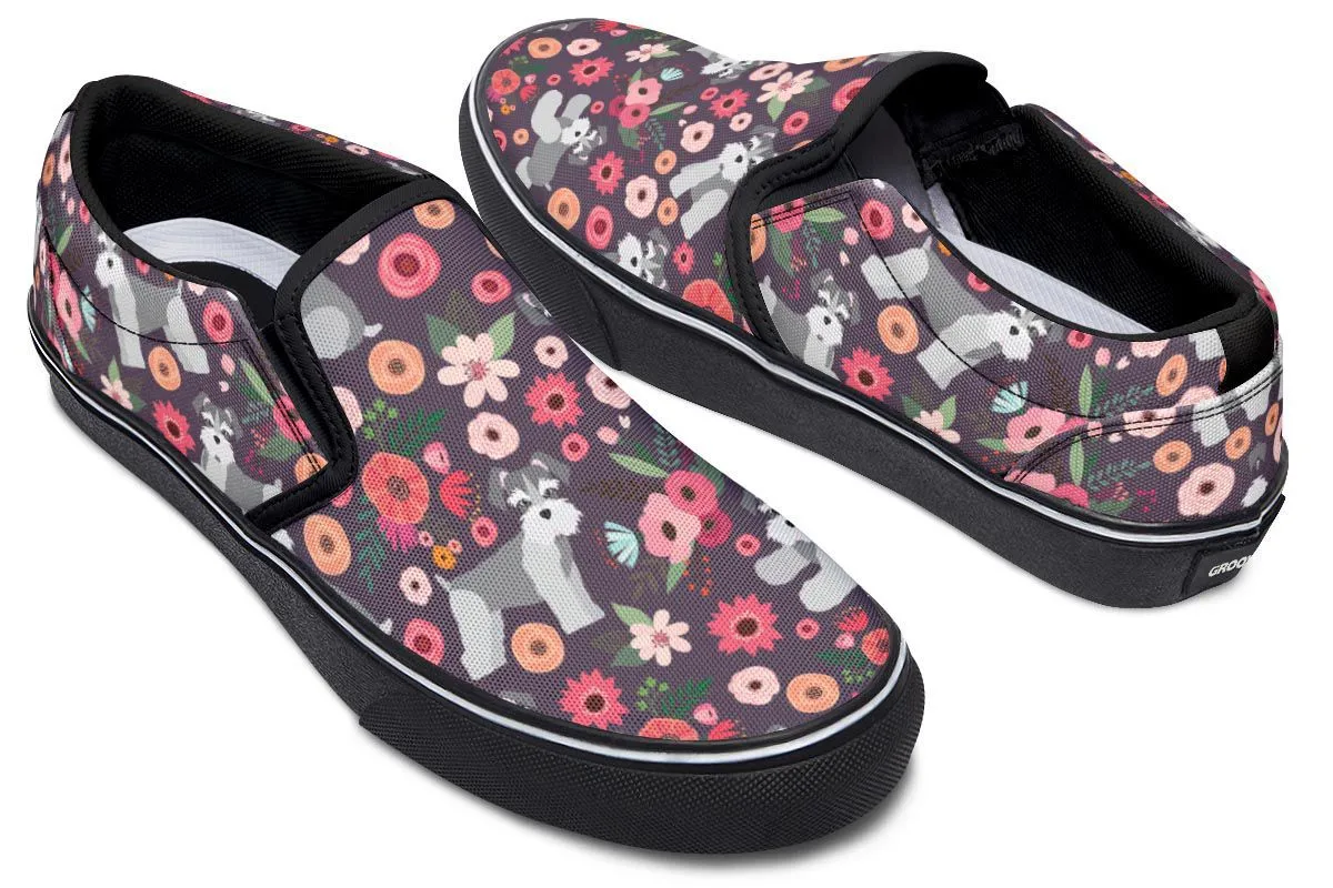 Schnauzer Flower Slip-On Shoes
