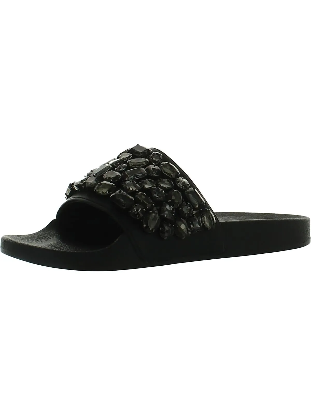 Simplify Womens Slip On Rhinestone Slide Sandals