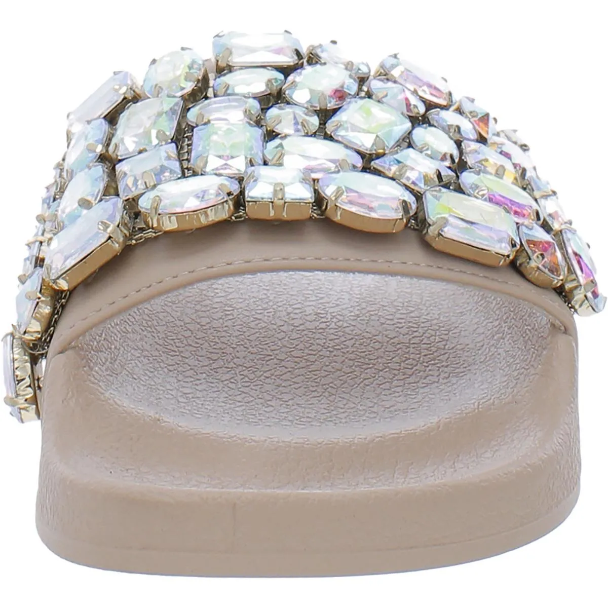 Simplify Womens Slip On Rhinestone Slide Sandals