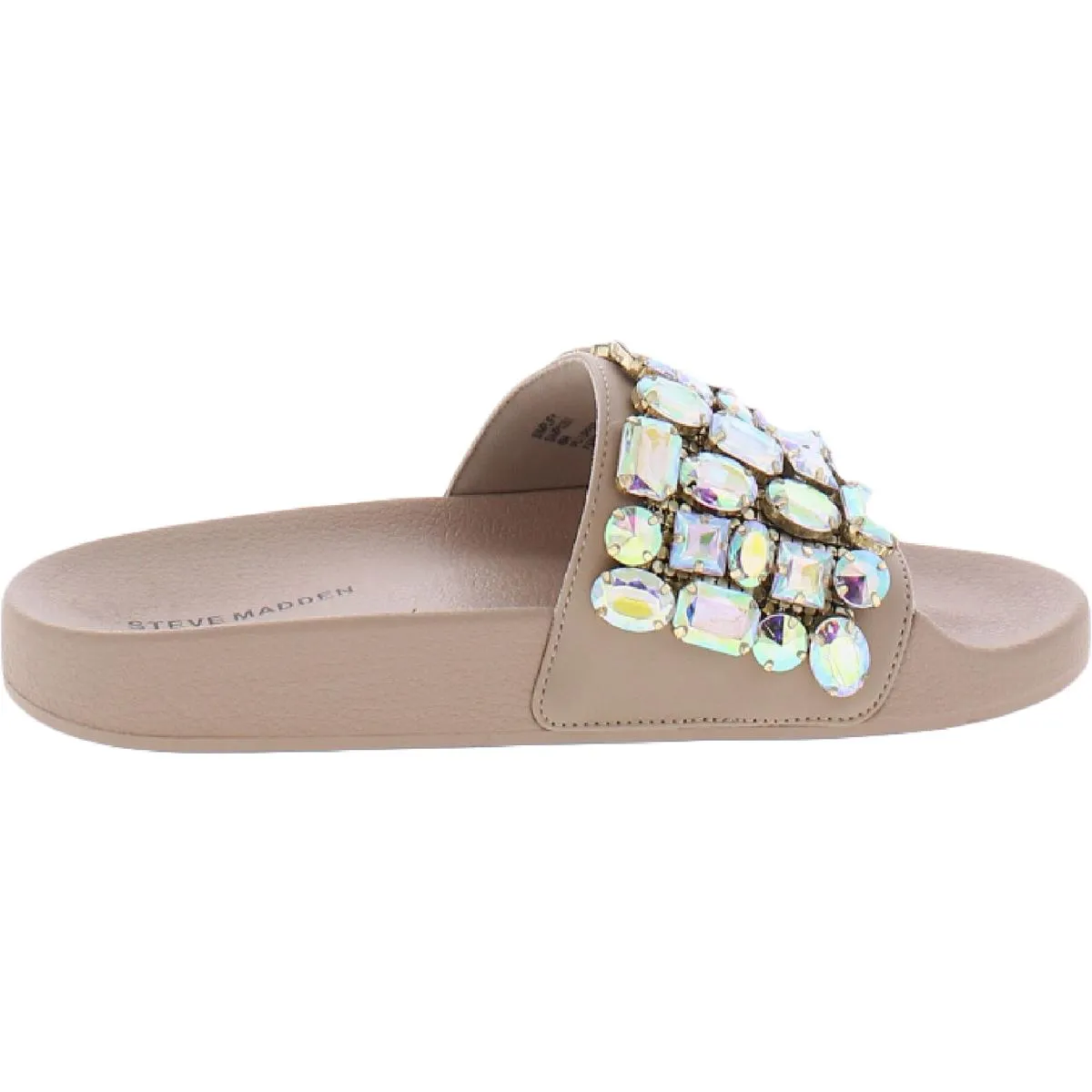 Simplify Womens Slip On Rhinestone Slide Sandals