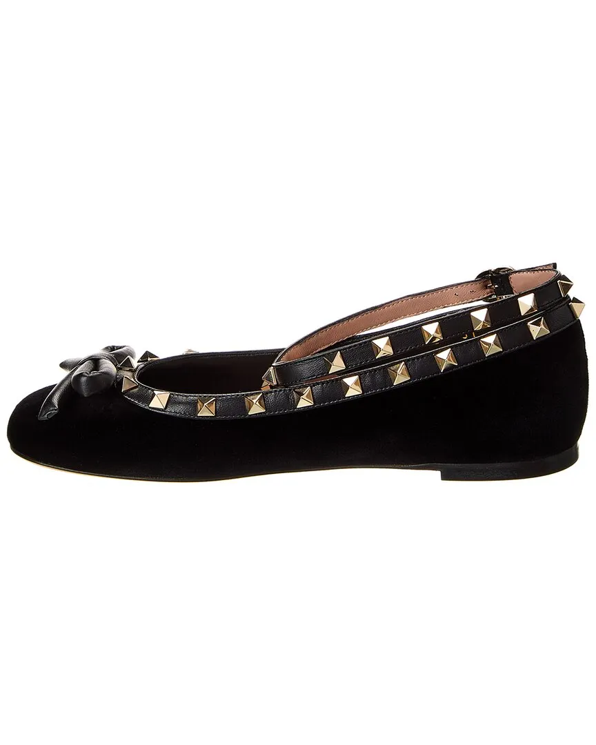 Valentino Rockstud Velvet & Leather Flat