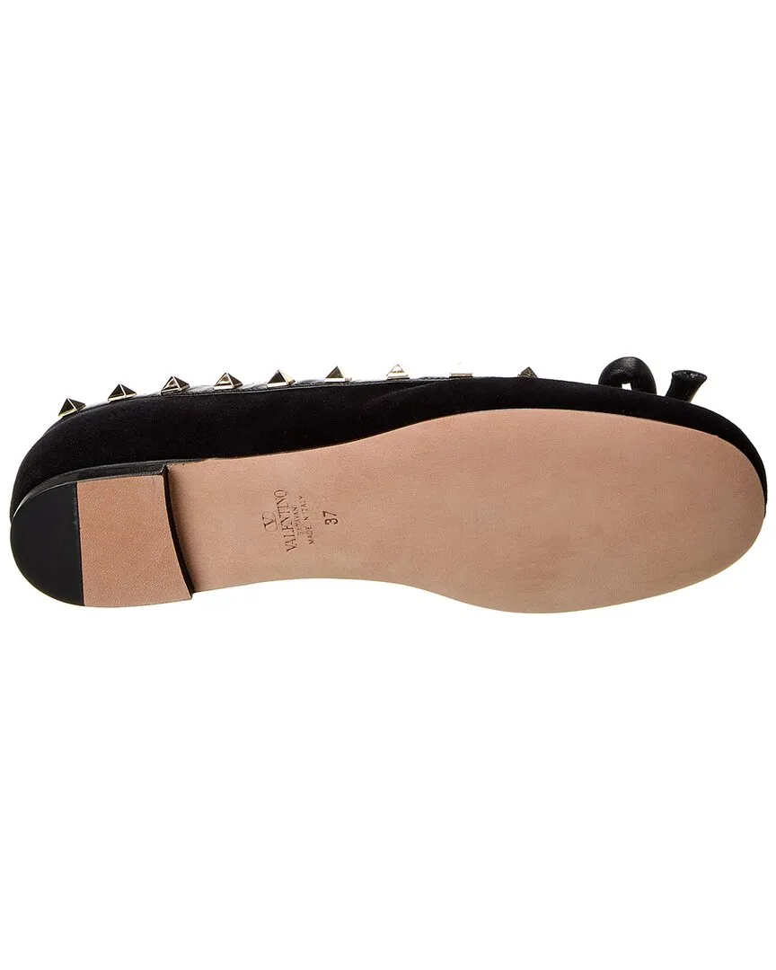 Valentino Rockstud Velvet & Leather Flat