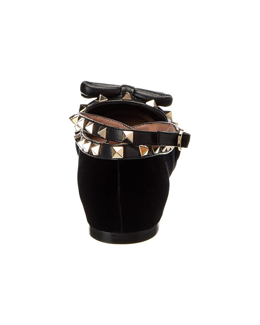 Valentino Rockstud Velvet & Leather Flat