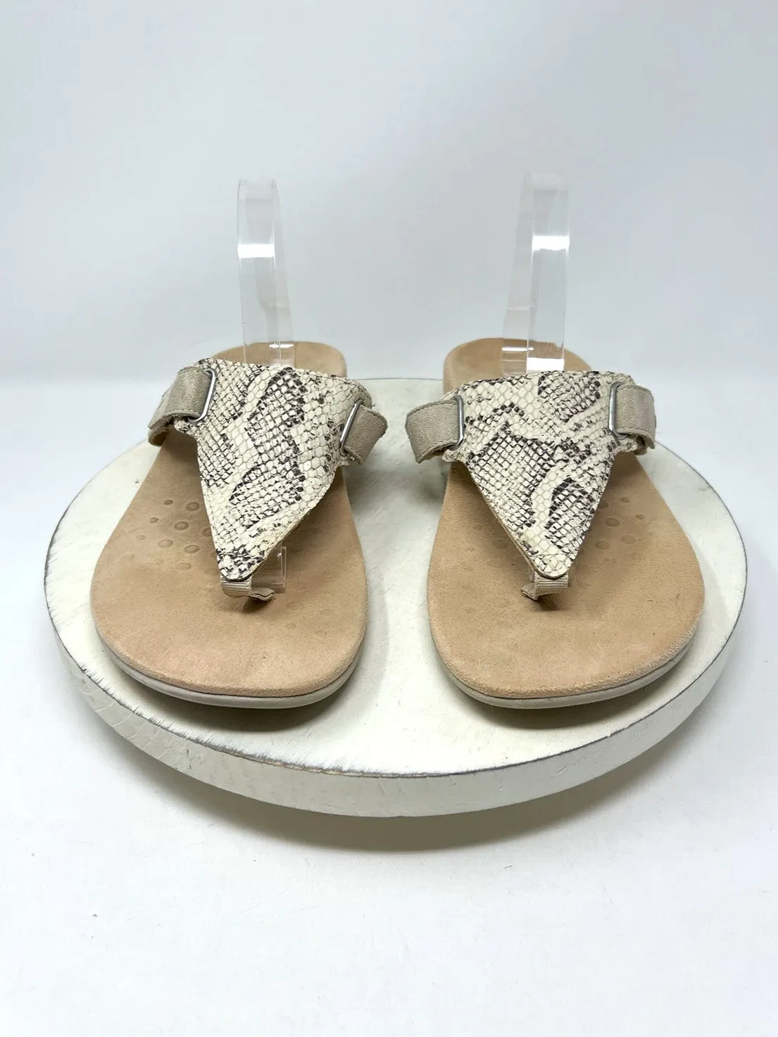 Vionic Size 12 Cream & Taupe Snakeskin Print Sandals