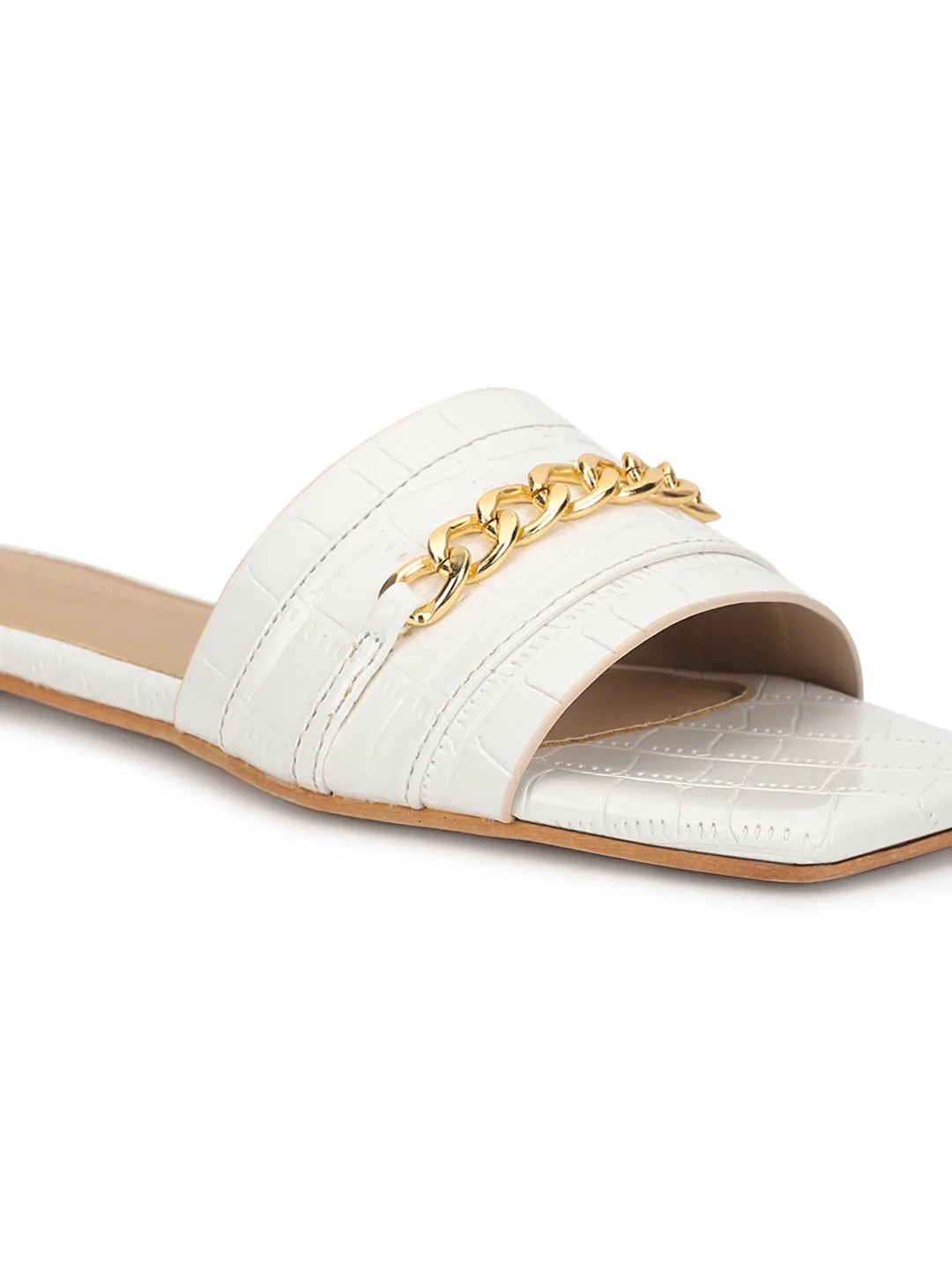 White Croc Patent Slip-On Flats (TC-ST-002-WHT)