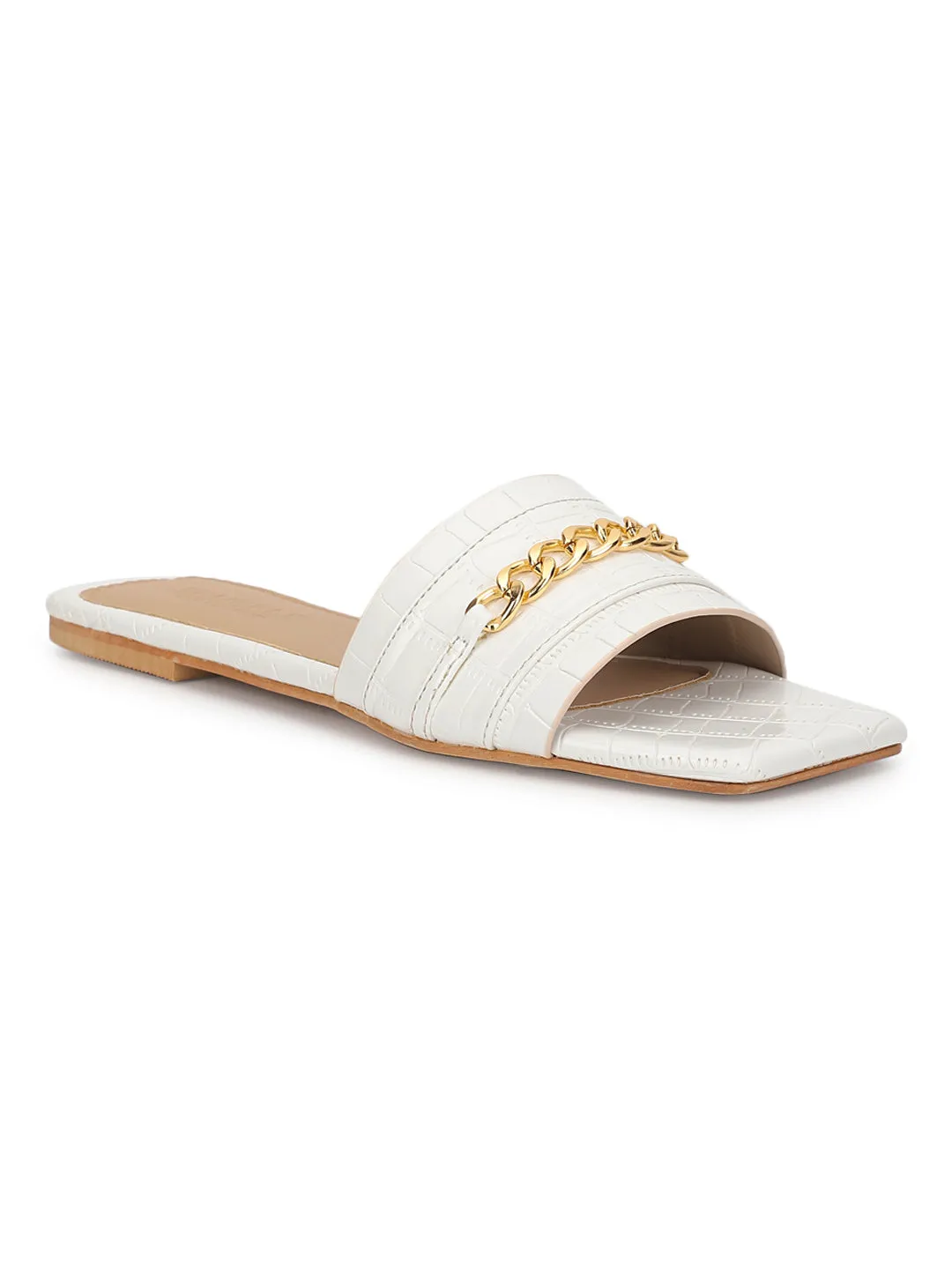 White Croc Patent Slip-On Flats (TC-ST-002-WHT)